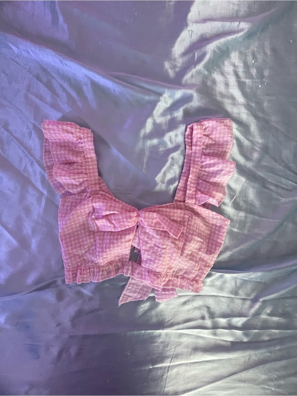 Pink Gingham Ruffle Tie-Front Crop Top